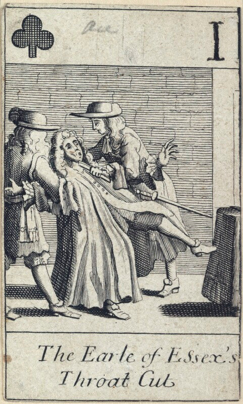 'the earle of essex's throat cut' (arthur capel, 1st earl of essex; john holland; major webster) npg d23013(m)