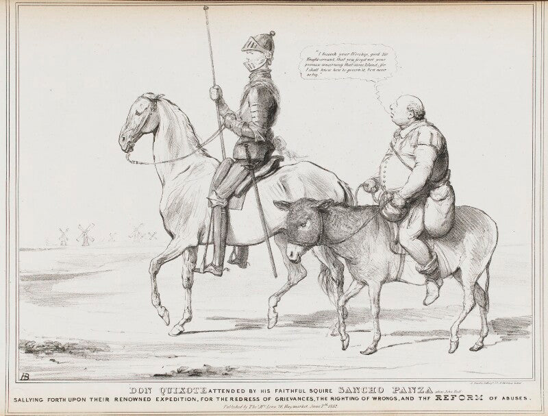 Don quixote attended by his faithful squire sancho panza alias john bull (charles grey, 2nd earl grey; john bull) npg d41140