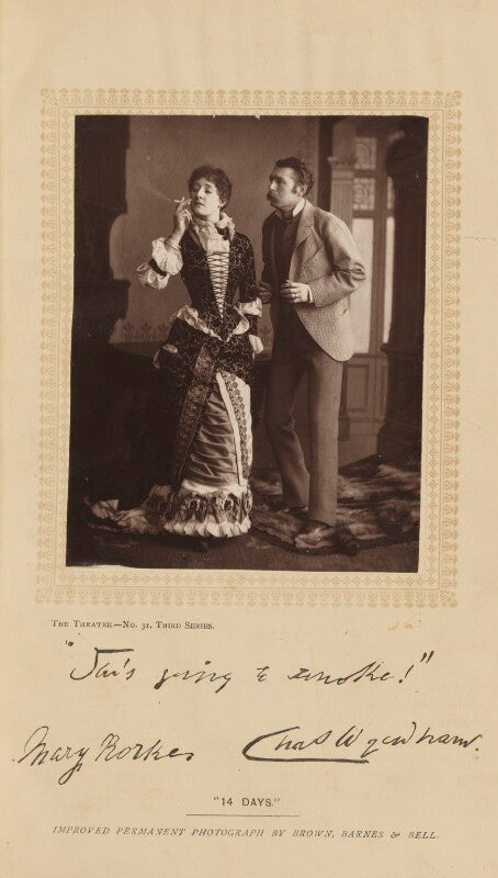 Mary rorke as angelica porter; sir charles wyndham (charles culverwell) as peregrine porter in 'fourteen days' npg ax35623