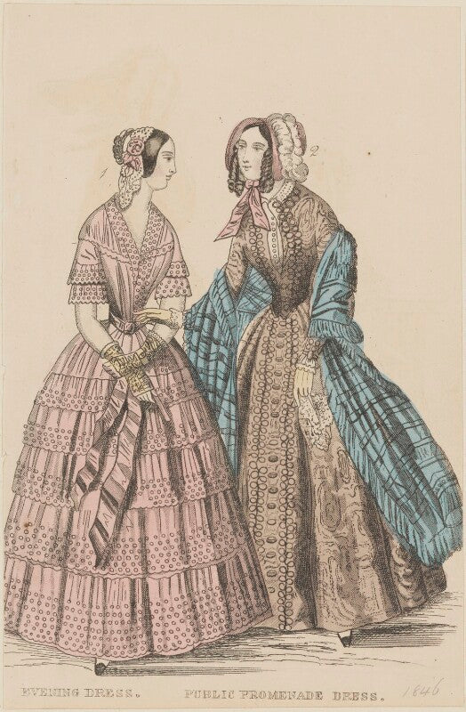'evening dress. public promenade dress', october 1845 npg d47950