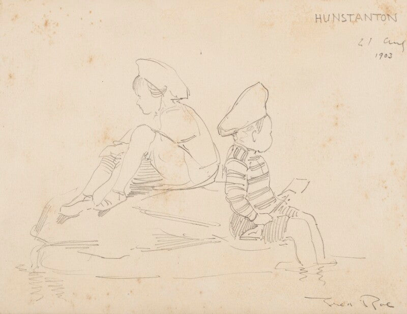 Two unknown children on a beach npg d43085