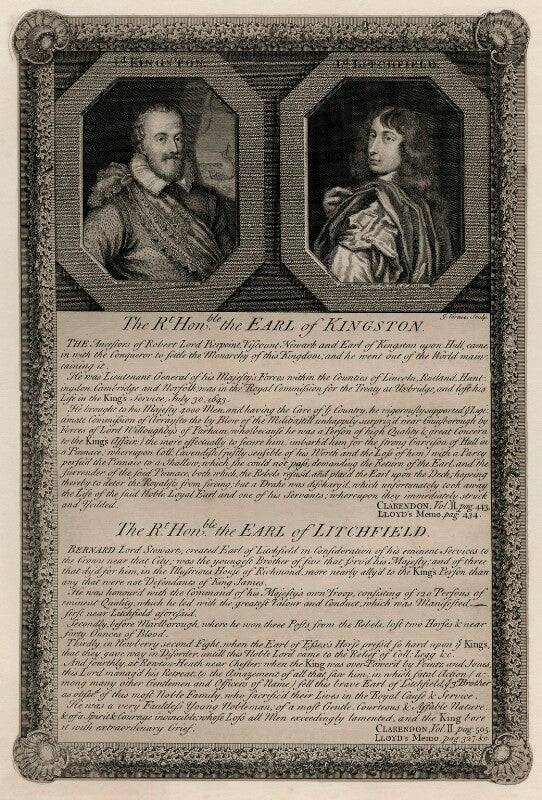 Robert pierrepont (pierrepoint), 1st earl of kingston upon hull; lord bernard stuart npg d26609