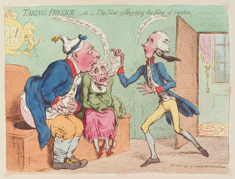 'taking physick:   or   the news of shooting the king of sweden!' npg d13010