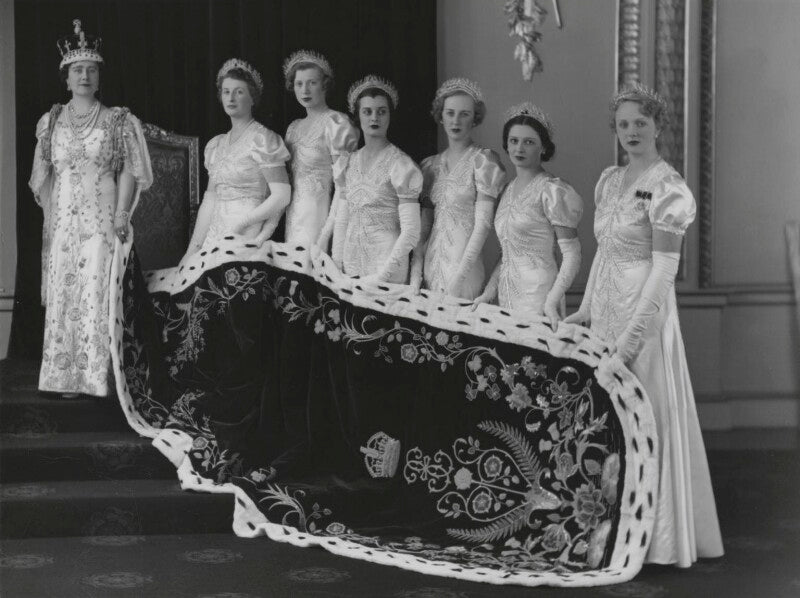 Queen elizabeth, the queen mother at the coronation with her six maids of honour npg x32324