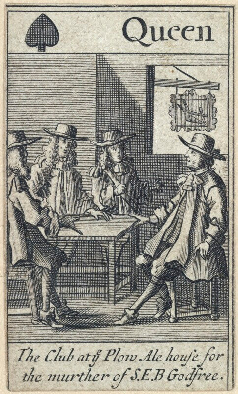 'the club at ye plow ale house for the murther of s.e.b godfree' (robert green; henry berry; lawrence hill) npg d23014(b)