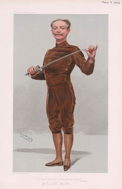 Egerton castle ('men of the day. no. 944. "'he insists that his pen is mightier than his sword'   jehu junior"') npg d45265