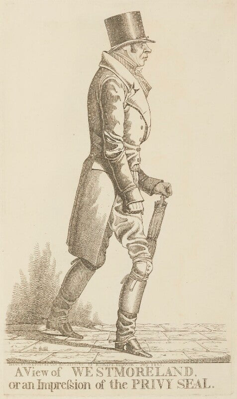 John fane, 10th earl of westmorland ('a view of westmoreland, or an impression of the privy seal') npg d13355