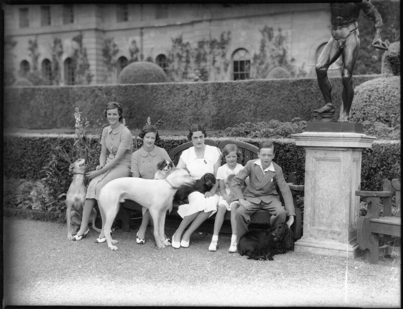 Lady sarah roubanis; lady caroline waterhouse; alexandra cadogan, duchess of marlborough; lady rosemary muir; john spencer churchill, 11th duke of marlborough npg x81371