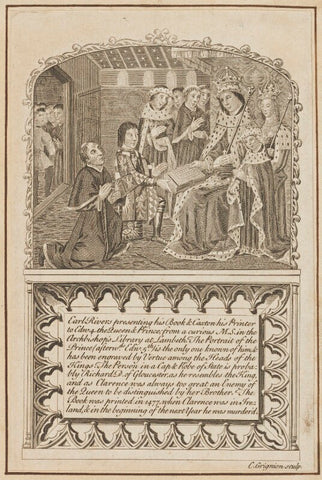 Anthony Woodville, 2nd Earl Rivers; William Caxton; King Edward IV; Prince Edward (later King Edward V); Elizabeth Woodville and Richard, Duke of Gloucester NPG D23941