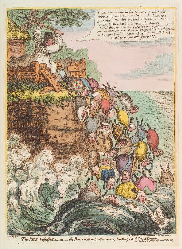 'the pigs possessed:   or   the broad bottom'd litter running headlong into ye sea of perdition' npg d12888