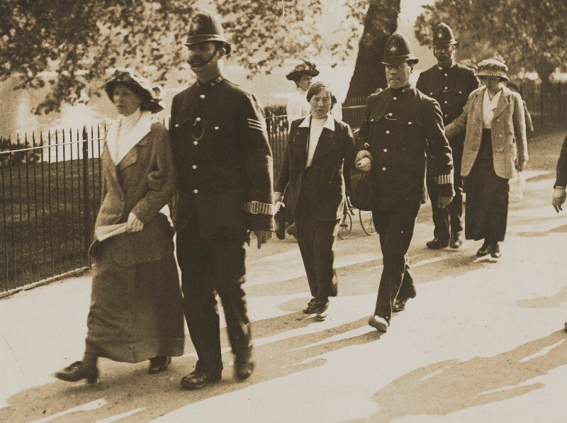 Suffragettes 'after the fight' (four unknown women and three unknown policemen) npg x137213
