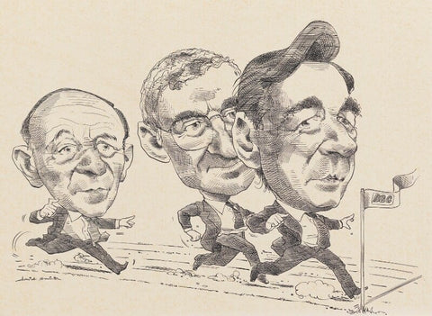 John Tusa; John Birt, Baron Birt; Sir Michael Checkland ('The Race for the Director-Generalship of the BBC') NPG 6853