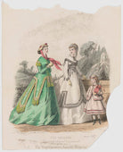 'The Fashions', August 1867. Visiting or walking toilet, indoor toilet for the country and costume for a little girl of seven to eight years old NPG D48027