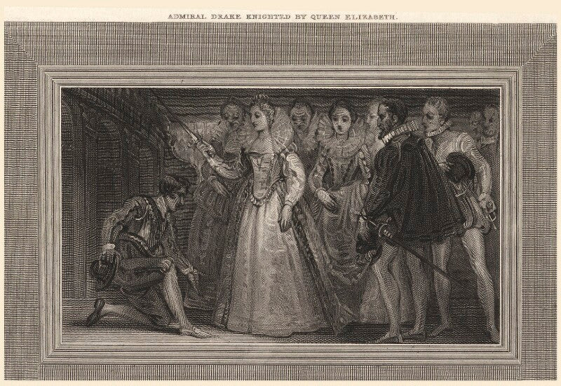 'admiral drake knighted by queen elizabeth' (sir francis drake) npg d2284