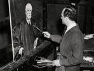Simon Elwes painting with his portrait of Charles Evans Hughes NPG x194261