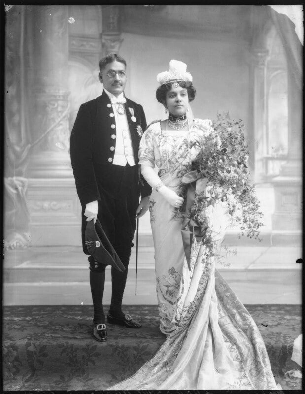 Sir asutosh mookerjee; jogmaya (née bhattacharjee), lady mookerjee npg x80024