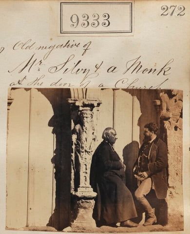 'Old negative of Mr Silvy & a monk at the door of a church' (including Camille Silvy) NPG Ax59142