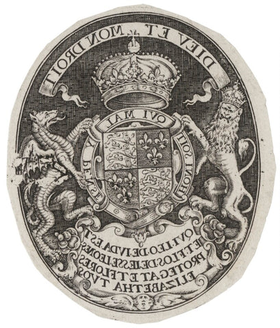 Shield and motto of Queen Elizabeth I NPG D42192