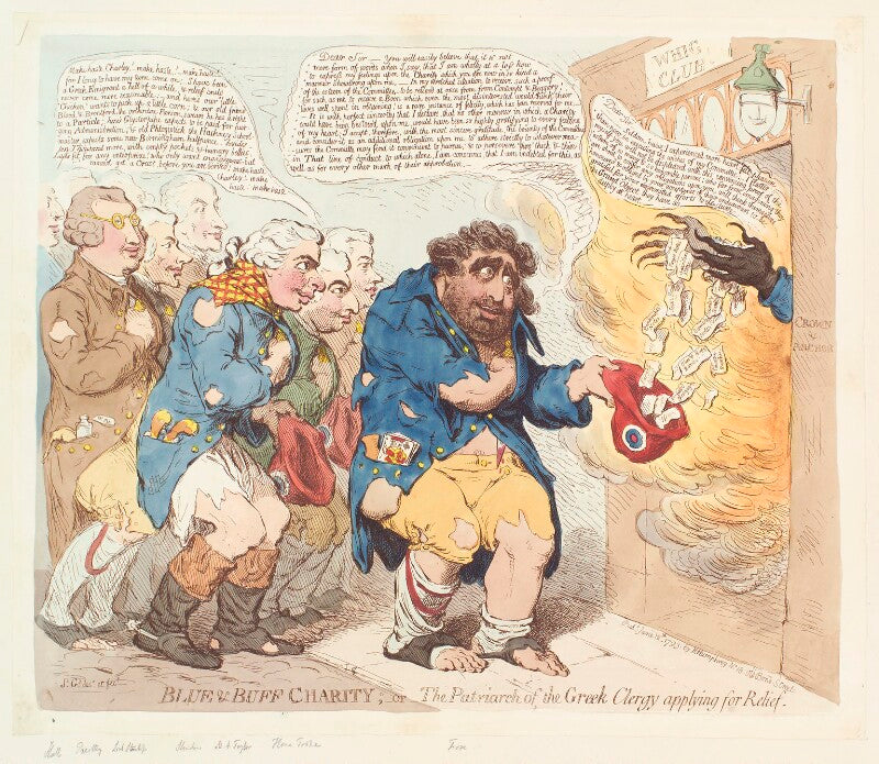 'blue and buff charity;   or   the patriarch of the greek clergy applying for relief' npg d13081