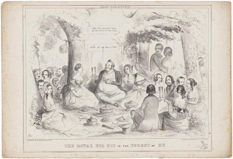 'the royal pic nic in the forest of eu' (group including queen victoria; louis philippe i; prince albert of saxe coburg gotha) npg d33588