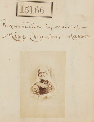 Unknown woman ('Reproduction by order of Miss Chunbar Masson') NPG Ax63407