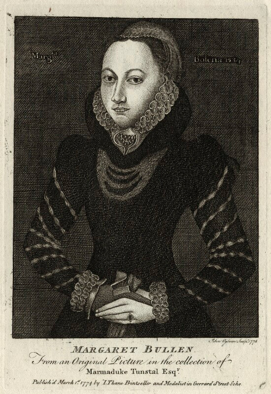 Unknown woman engraved as margaret boleyn (perhaps intended as mary stafford (née boleyn) npg d25597