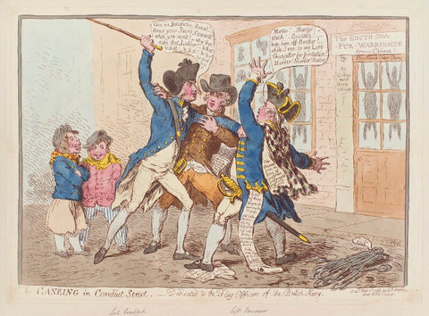 'The caneing in Conduit Street' (Thomas Pitt, 2nd Baron Camelford; Charles Vancouver; George Vancouver) NPG D12578