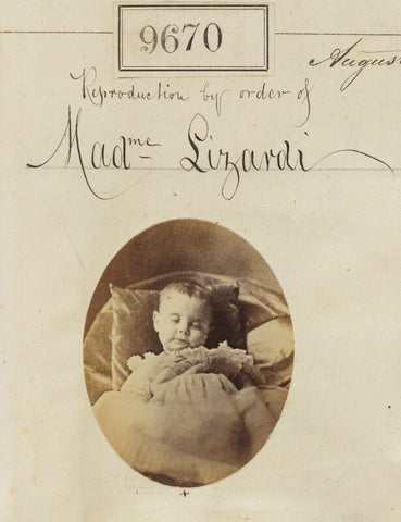 'Reproduction by order of Madame Lazardi' (post-mortem portrait of baby) NPG Ax59401