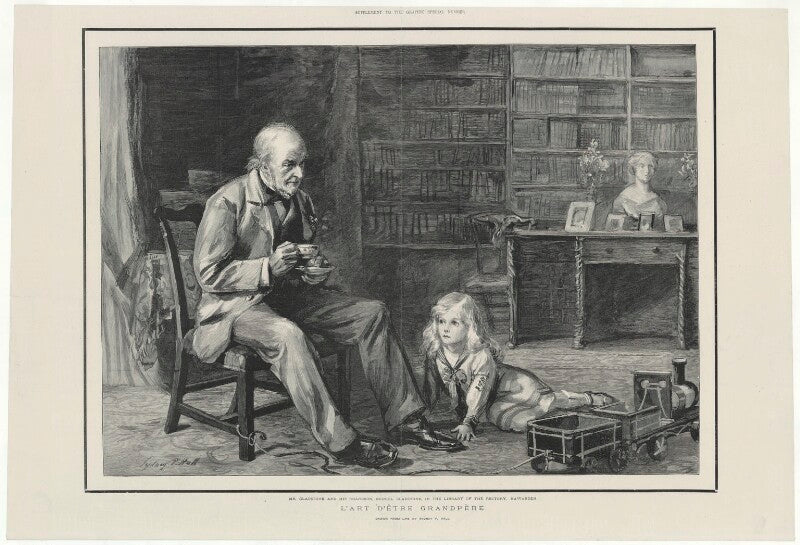 Mr gladstone and his grandson, deiniol gladstone, in the library of the rectory, hawarden npg d34517