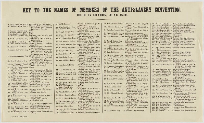 Key to the anti slavery society convention, 1840 npg d20517