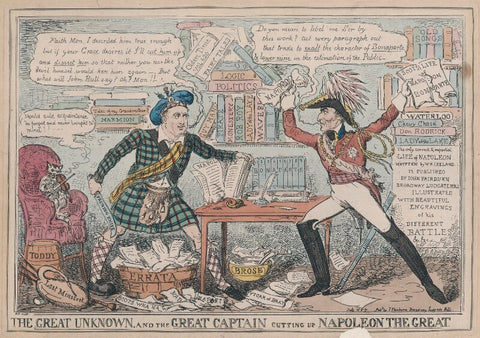'The Great Unknown and the Great Captain cutting up Napoleon the Great' (Sir Walter Scott, 1st Bt; Arthur Wellesley, 1st Duke of Wellington) NPG D48700