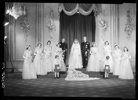 Wedding of Queen Elizabeth II and Prince Philip, Duke of Edinburgh, with bridesmaids and page boys NPG x158906