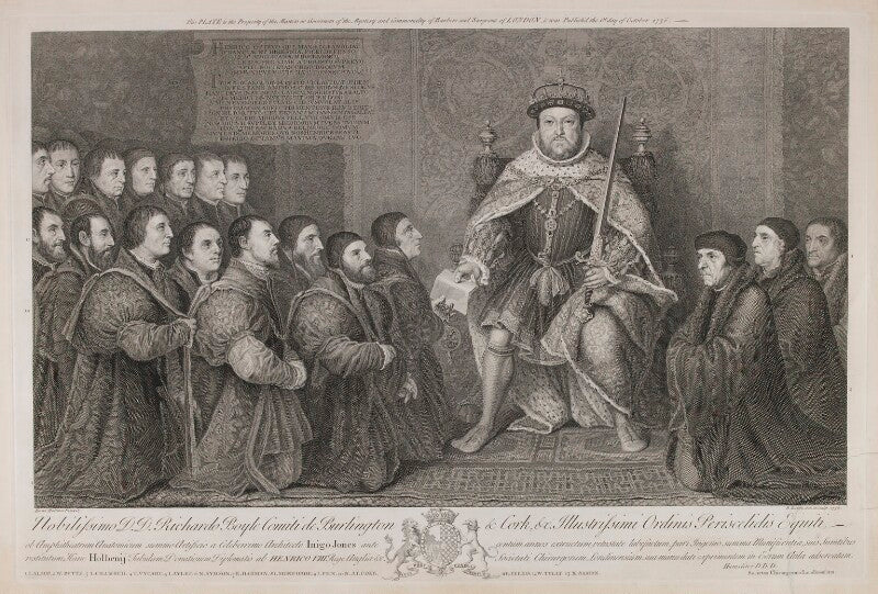 Henry viii presenting a charter to the barber surgeons company npg d11098