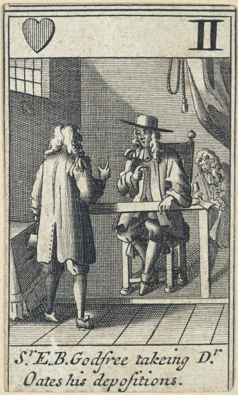 'sr e.b. godfree takeing dr oates his depositions' (sir edmund berry godfrey; titus oates) npg d23012(l)