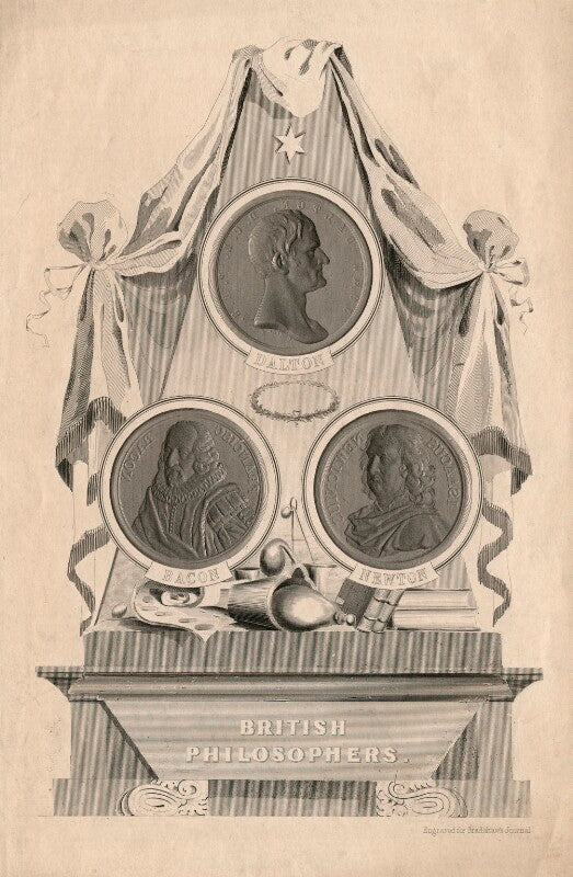 British philosophers (francis bacon, 1st viscount st alban; john dalton; sir isaac newton) npg d18094