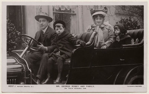 'George Robey and family on their Minerva car' (George Robey; Edward George Robey; Ethel Haydon; Eileen Robey) NPG x198160