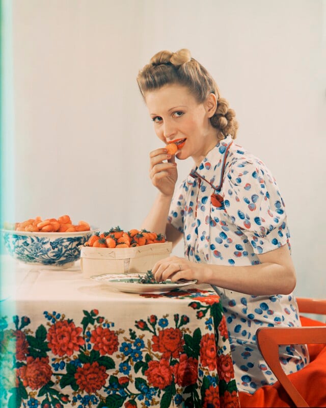 Model with strawberries (advertisement for 'modern home' magazine) npg x220765