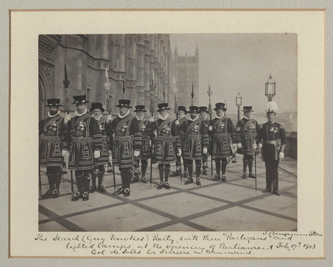 'The Search (Guy Fawkes) Party with their "Partizans" and lighted lamps at the opening of Parliament' NPG x135308