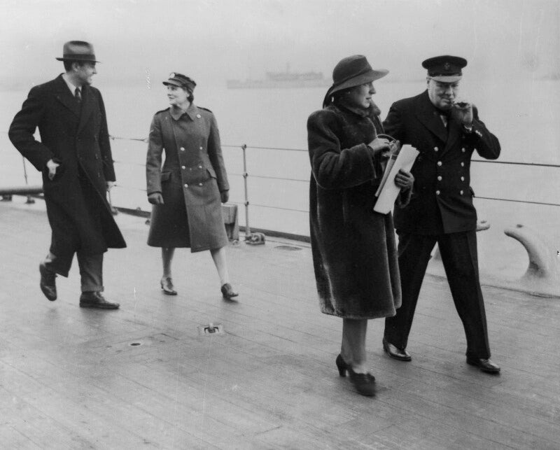 William averell harriman; mary (née spencer churchill), baroness soames; kathleen hill (née spratt); winston churchill npg x164156