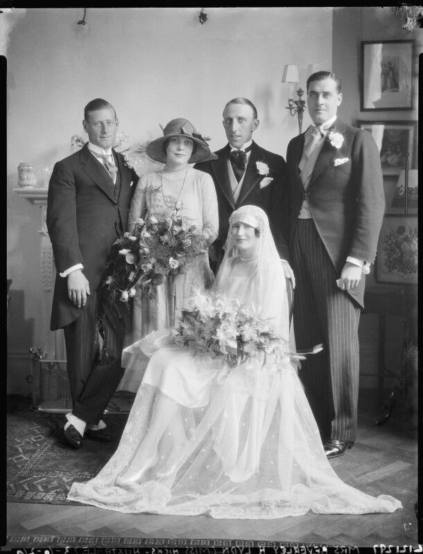 Edith ralston hicks lyon (née huxtable), beverley hamilton ('bev') lyon and wedding party npg x184495