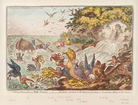 'A great stream from a petty-fountain; - or - John Bull swamped in the flood of new-taxes: - cormorants fishing in the stream' NPG D12908