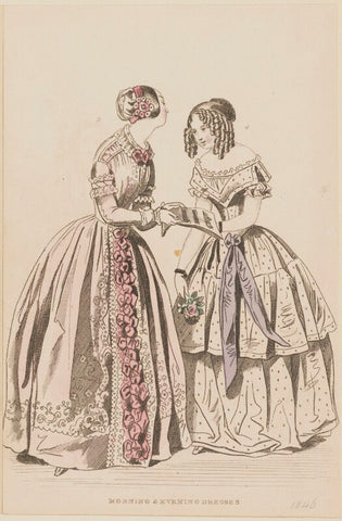 'Morning and evening dresses', August 1845 (Morning concert dress and evening dress) NPG D47963