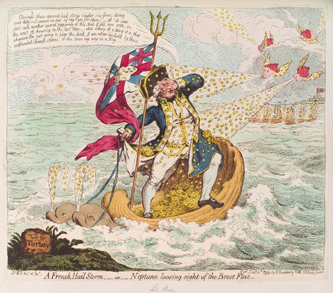 Richard Howe, 1st Earl Howe ('A French hail storm, - or - Neptune losing sight of the Brest fleet') NPG D12478