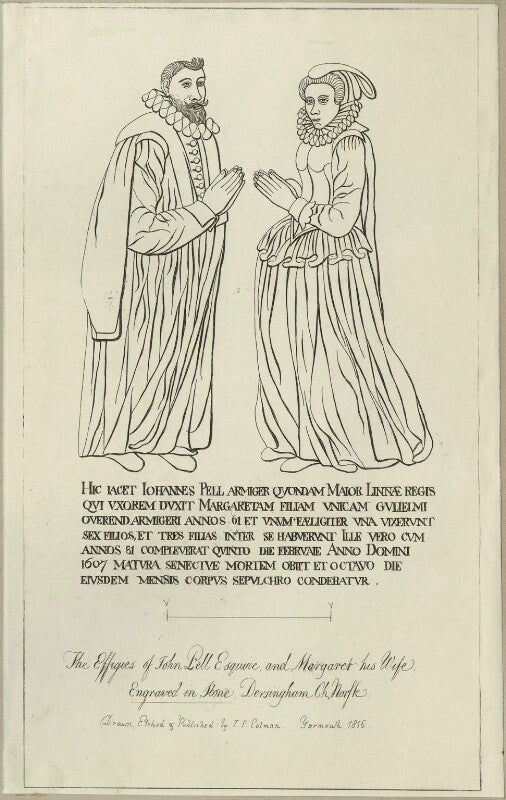 'the effigies of john pell esquire and margaret his wife.' (john pell; margaret pell) npg d25014