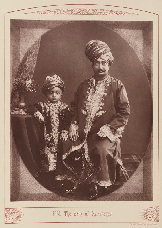Sir vibhaji ranmalji, jam sahib of navanagar with his son, probably jashwantsinhji vibhaji, jam sahib of navanagar npg ax28676