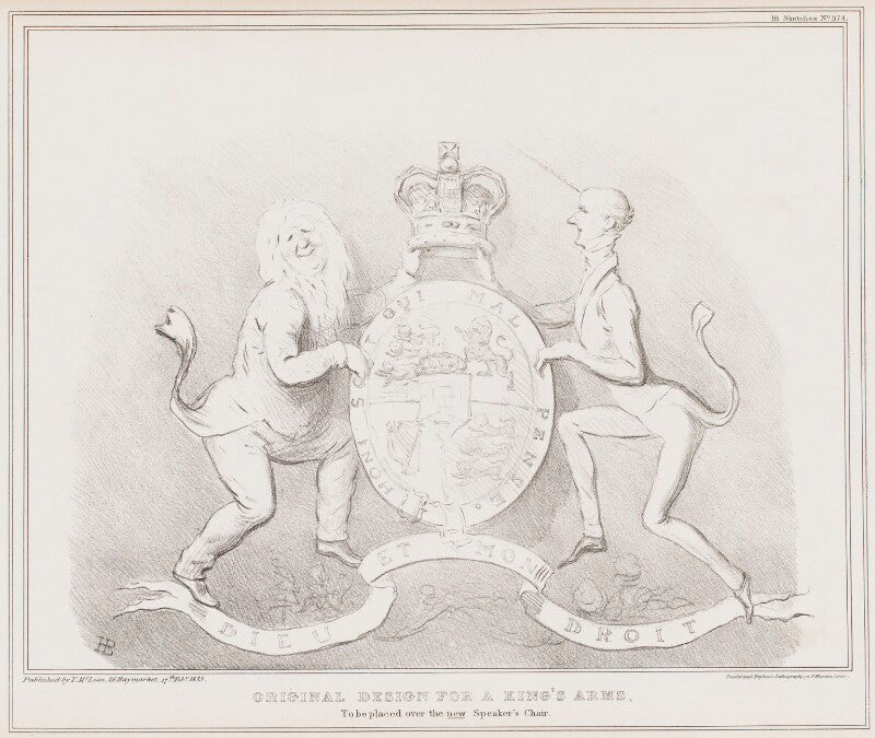Original design for a king's arms (william cobbett; sir francis burdett, 5th bt) npg d41308