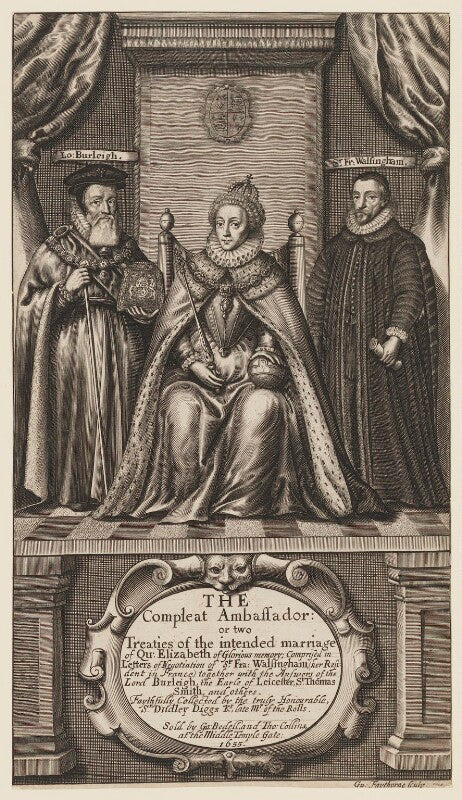 Queen Elizabeth I; Sir Francis Walsingham; William Cecil, 1st Baron Burghley NPG D31830