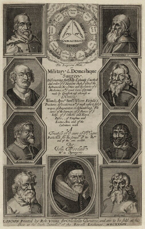 John woodall in the title page to his 'military and domestique surgery' npg d27287