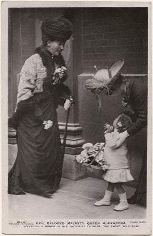 'Her Beloved Majesty Queen Alexandra accepting a bunch of her favourite flowers, the sweet wild rose' (Queen Alexandra) NPG x196871