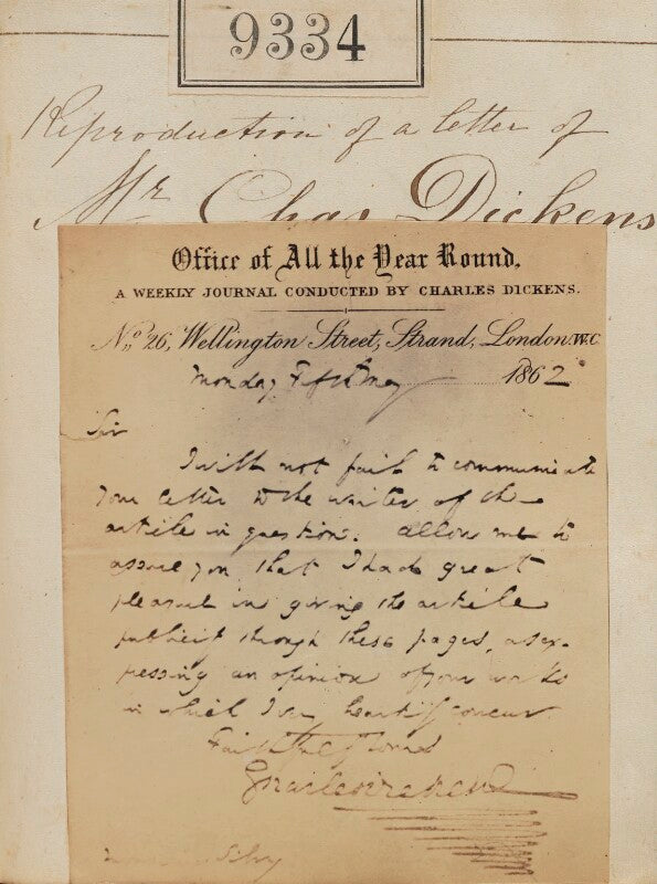 'reproduction of a letter of mr chas dickens' npg ax59143